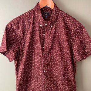 J. Crew Men's Maroon and Yellow Patterned Shirt